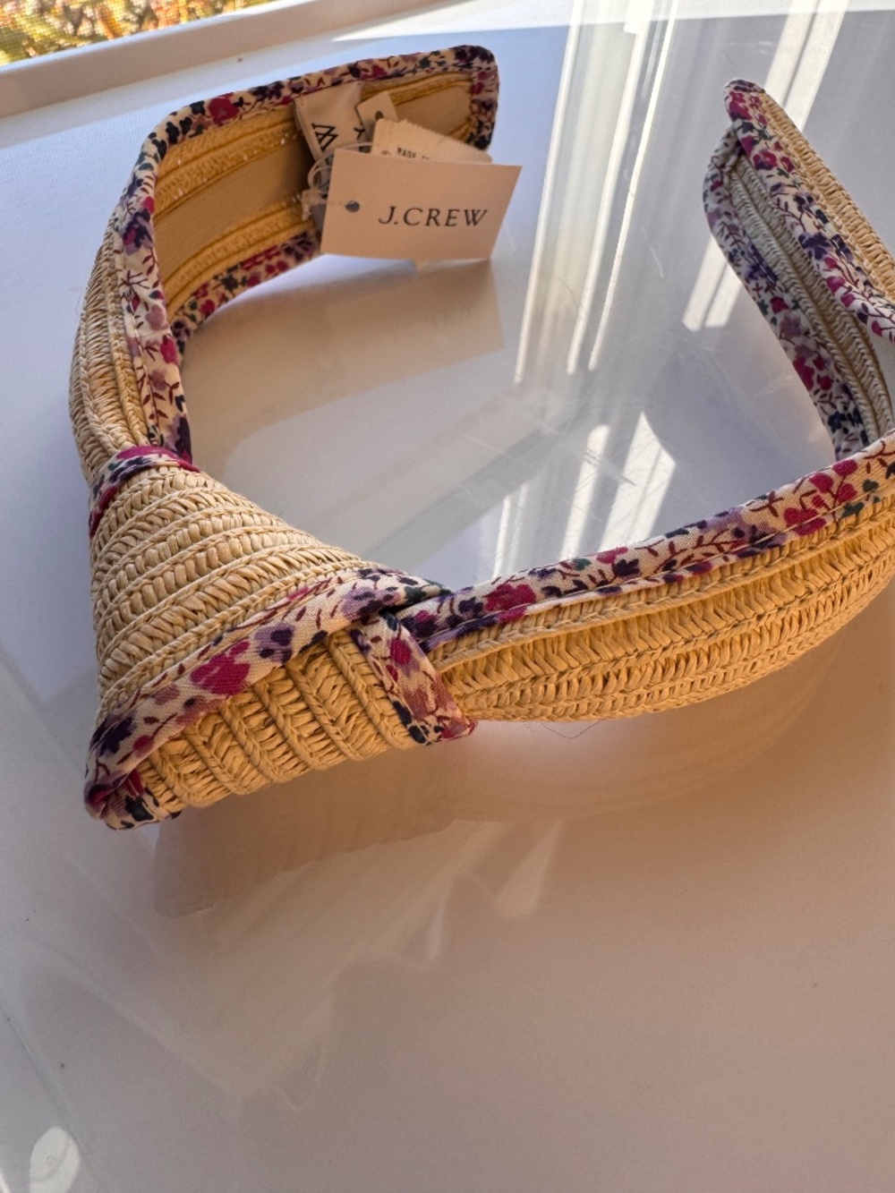 J.Crew Liberty London Floral Raffia Knot Headband Magenta Purple NWT